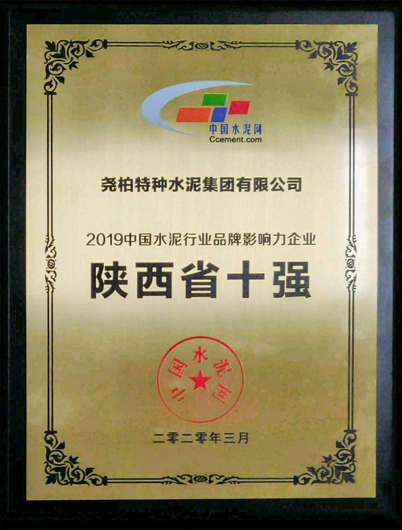 2019中國(guó)水泥行業品牌影響力企業陝西省十強